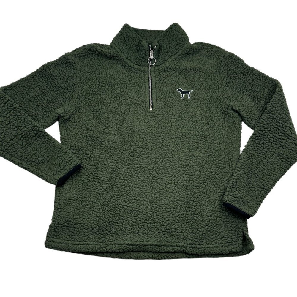 PINK Victoria's Secret Army Green 1/4 Zip Sherpa Cozy Pullover Women's Size XS